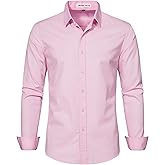 MUSE FATH Men's Solid Color Dress Shirt-Casual Regular Fit Long Sleeve Shirt