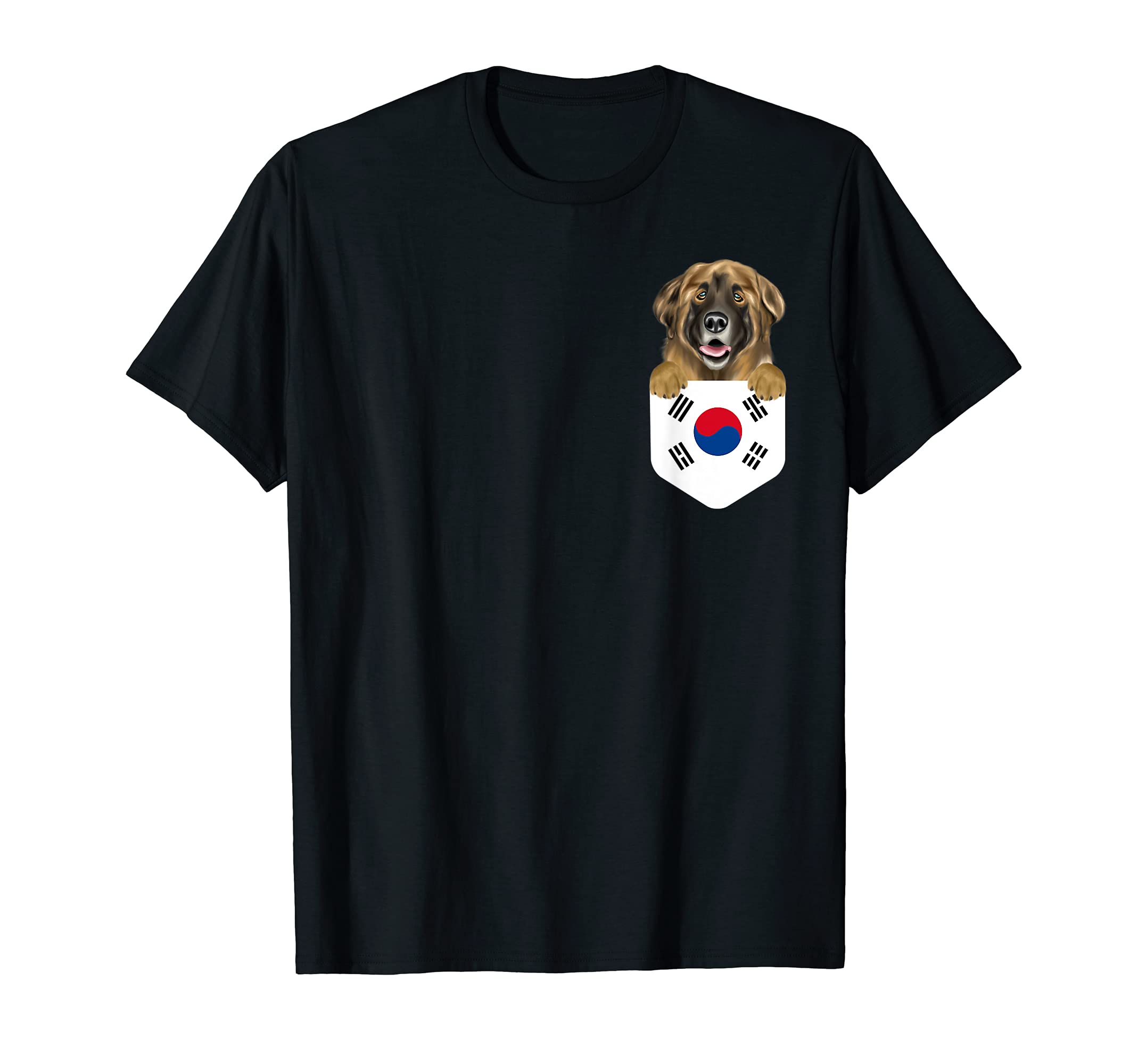South Korea Flag Leonberger Dog In Pocket T-Shirt
