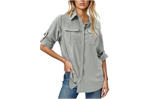 Yihaojia UPF 50+ Safari Shirt for Women Long Sleeve Sun Protection Hiking Shirts Outdoor Quick Dry Cooling Fishing Sun Shirt
