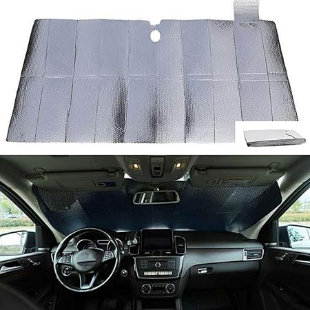 Amazon 最新設計 車用サンシェード 折り畳み式 日除けシェード フロントガラスカバー 遮光 断熱 Uv紫外線カット アルミ化外層 二重ハニカムデザイン 車中泊 盗難防止 自動車用カバー 150 80 カーテン 車 バイク