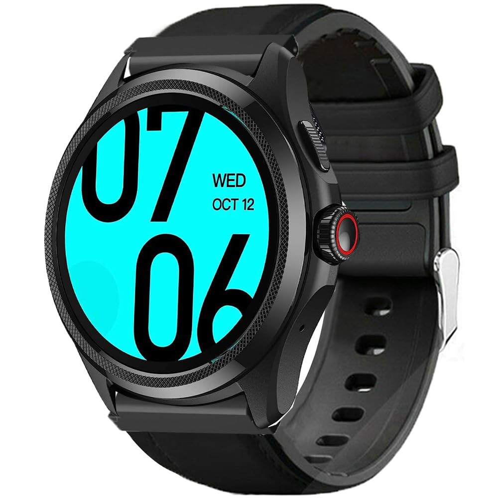 Blueshaweu Compatible for Ticwatch Pro 5 Smartwatch Bands, 24mm Leather Silicone Breathable Replacement Smartwatch Strap Wristband Compatible with Ticwatch Pro 5 Android Smartwatch (Black)