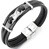 COOLSTEELANDBEYOND Three-Row Infinity Love Number 8 Friendship Brown Braided Leather Bangle Wristband Bracelet