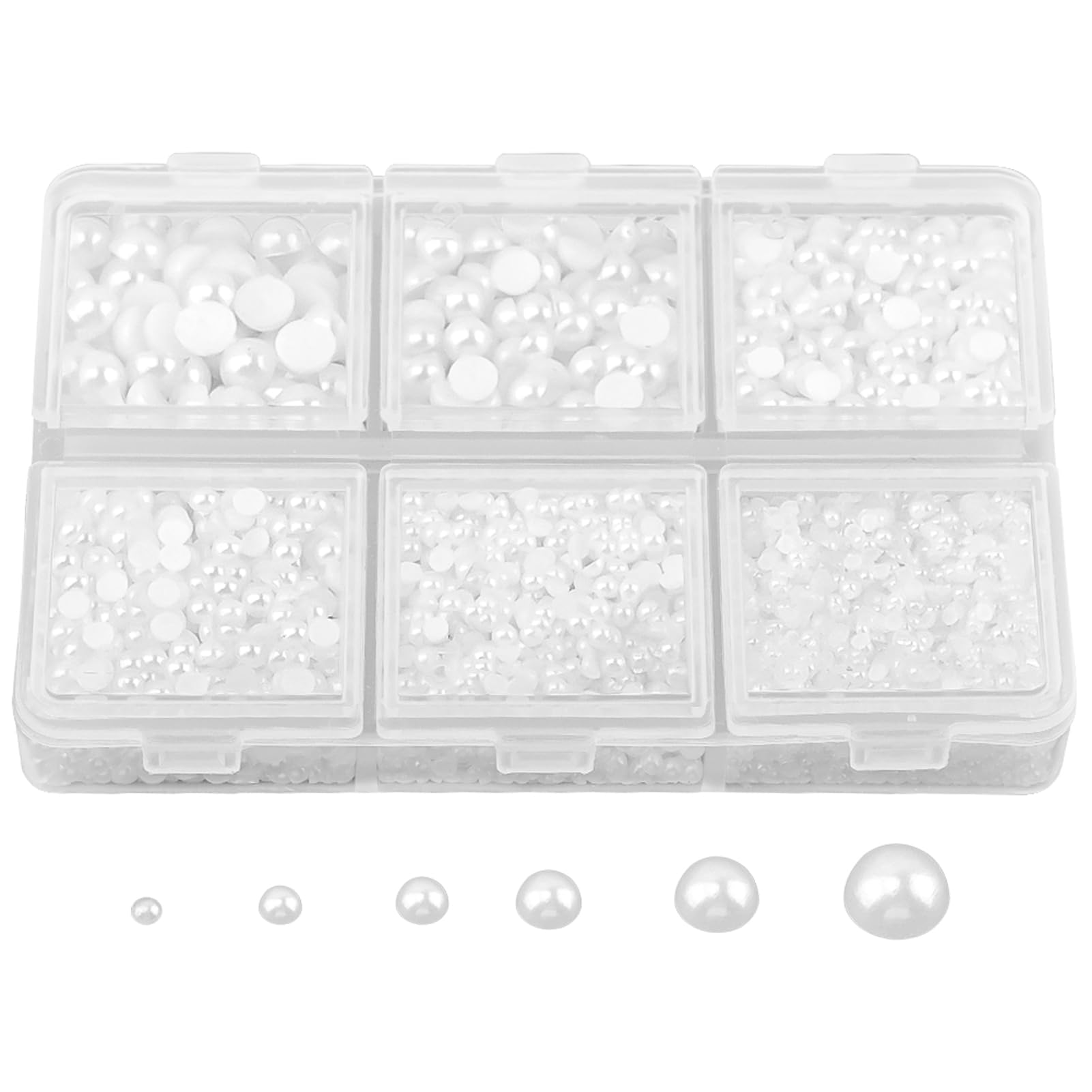 7600Pcs 1.5/2/2.5/3/4/5mm White Half Round Pearls, Flatback Pearl Beads Cabochon Pearls for Crafts Satin Luster Loose Beads for DIY Craft Necklaces Bracelets Nail Arts Making+ Plastic Box(White)