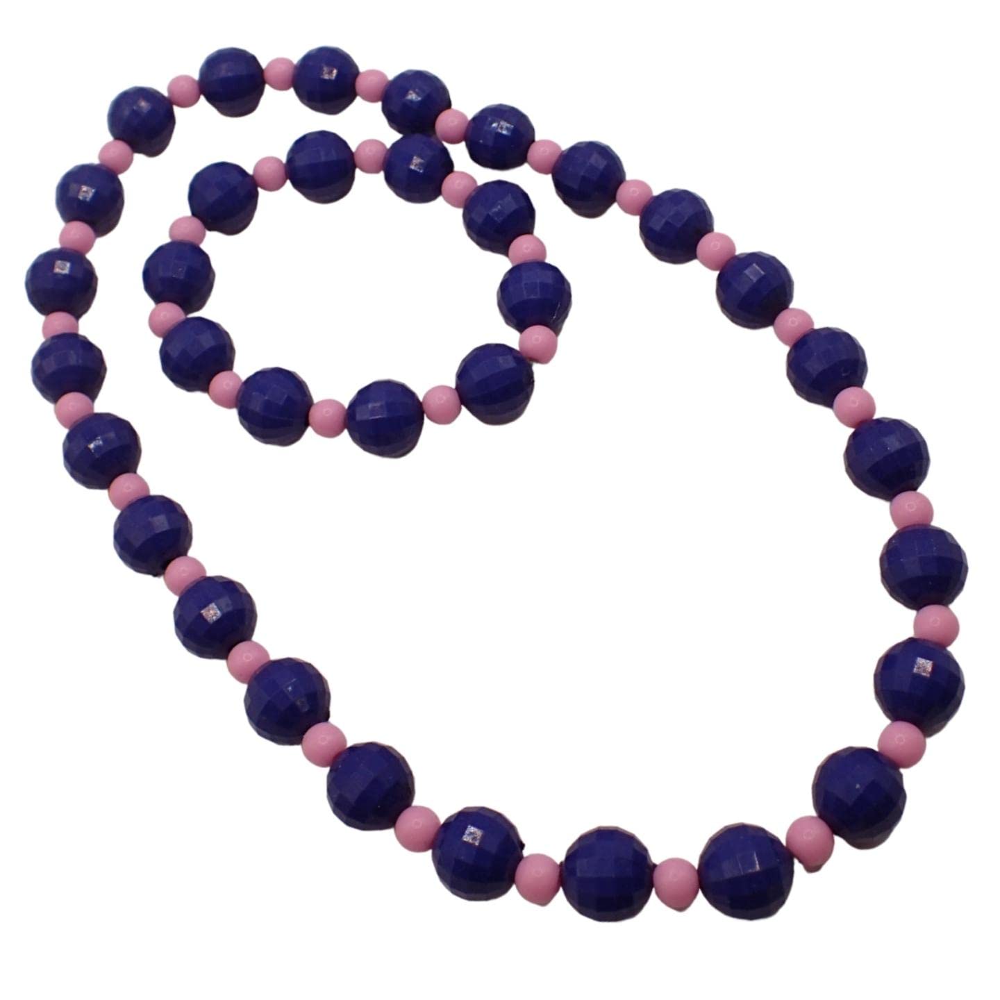 Topkids Accessories Children's Plastic Bead Necklace & Bracelet Sets, Colourful Chunky Jewellery For Kids Costume Party Game Prizes, Perfect For Party Bag (Navy Beads)
