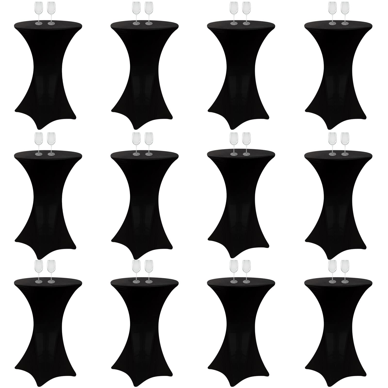Photo 1 of 32 x 43 Inches Highboy Spandex Cocktail Table Cover, Round Cocktail Tablecloth Stretch Fitted Tablecloth for Round Bottom Table Bar Pub Wedding Party Banquet Birthday Supplies (Black, 12 Pieces)