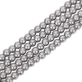 Beebeecraft 1 Box About 130Pcs Silver Natural Hematite Beads Bulk 6mm Platinum Plated Gemstone Round Smooth Loose Stone Spacer Bead for Bracelet Jewelry Making Necklace DIY Crafts Findings