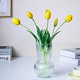 WAKISAKI 16-inch Premium Real Touch Fake Tulips, Artificial Flowers with Buds, Flexible Stem Easy to Shape, Faux Tulips (Vase not Included), 5-Pack Set of Lemonade Yellow