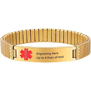 Dailygems Personalized Medical Alert Bracelet for Women Men, Custom Engraved Medical ID Bracelet, Stainless Steel Adjustable