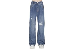 birbyrrly Girls Wide Leg Jeans Kids Baggy Elastic Waist Casual Denim Pants with Pockets
