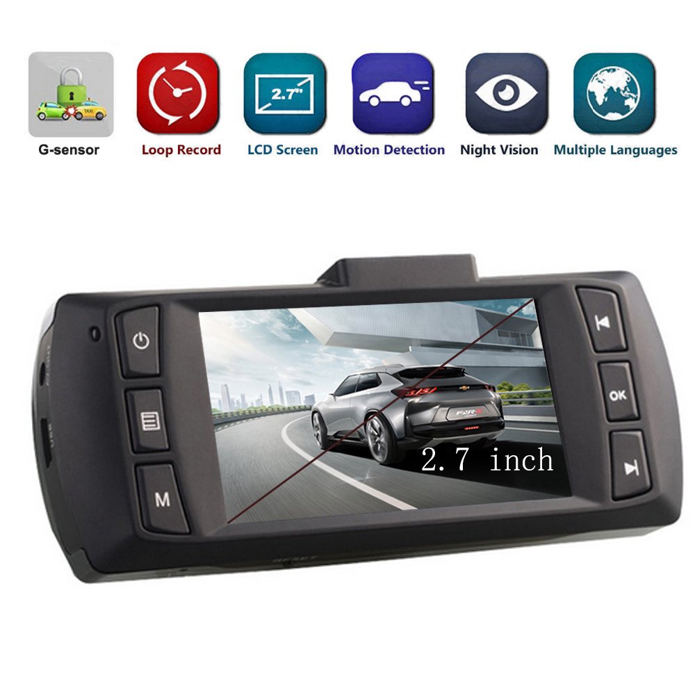 UNITOPSCI Car Dash Cam Dashboard Camera Recorder 2.7 inch Dash Cam with G-Sensor 170° Angle , Night Version , Loop Recording , 1080P FHD , WDR