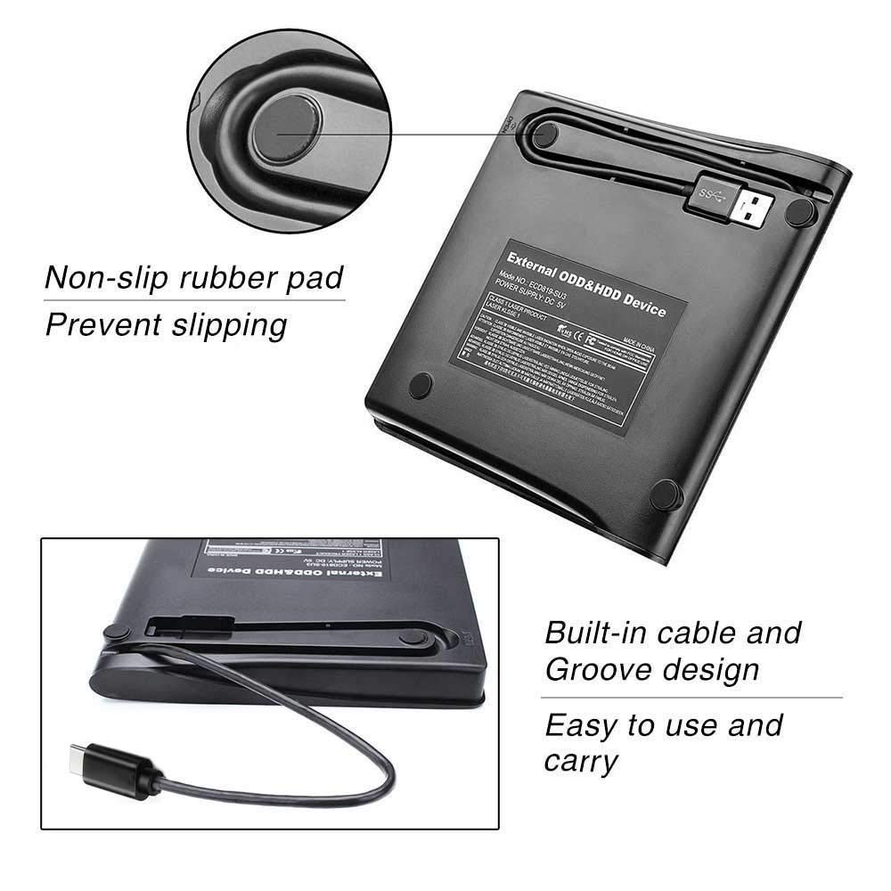 Externes CD- & DVD-Laufwerk Portable USB 3.0 DVD/CD Laufwerk für alle Laptops und Desktops Kompatibel für MacbookAir Windows XP/2003/Vista/7/8/10, Mac OS - Schwarz