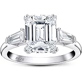 AINUOSHI 3 Carat/ 4 Carat Engagement Anniversary Ring, Emerald/Asscher Cut, 3 Stones Cubic Zirconia CZ, 925 Sterling Silver Band, Christmas Gift, Jewelry Box Packed