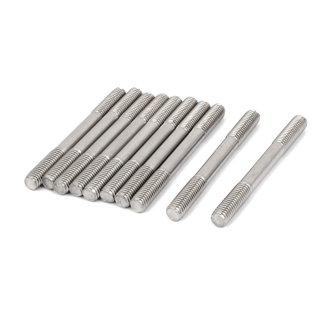 Sourcingmap M8 x 80mm Tight Adjustable Push Rod Double End Thread Stud Silver Tone 10pcs