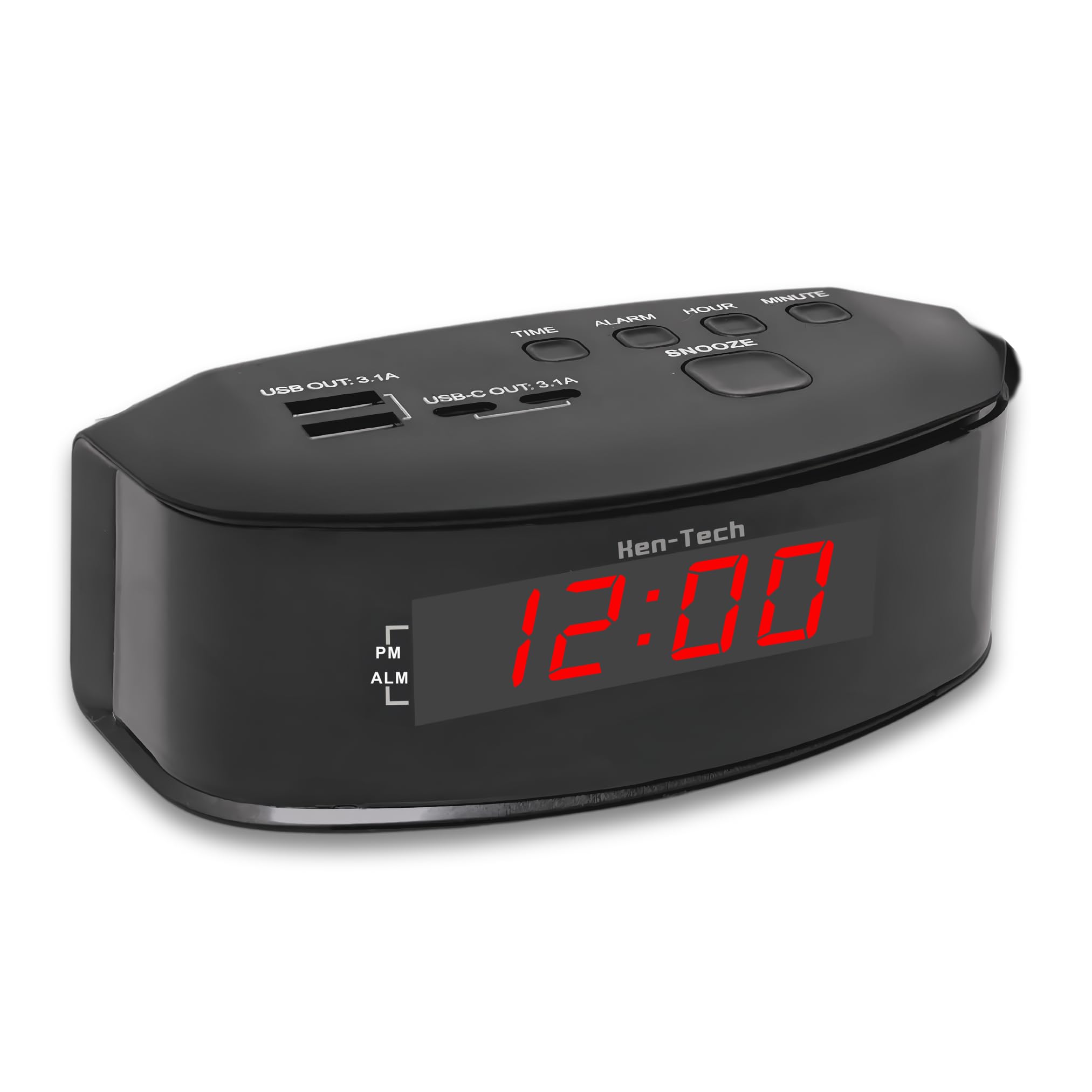 Photo 1 of KEN-TECH Digital Alarm Clocks for Bedrooms, 2 x USB-C and 2 x USB-A Charging Ports. Loud Alarm Clock for Heavy Sleepers Perfect for Bedroom, Desk, and Office.