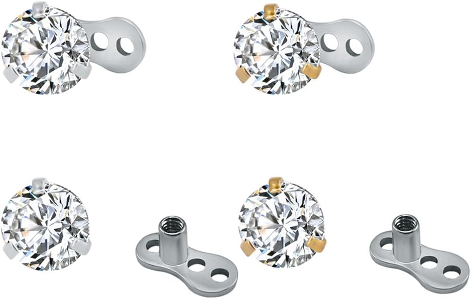 ZS 4Pcs 14g Surgical Steel Cubic Zirconia Dermal Anchor Tops and Base Microdermals Piercing
