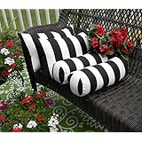Set of 4 Indoor / Outdoor Decorative Bolster / Neckroll and Rectangle / Lumbar Pillows - Black and White Stripe