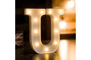 Foaky LED Letter Lights Sign Marquee Light Up Letters Sign for Night Light Wedding/Birthday Party Battery Powered Christmas Lamp Home Bar Decoration(U)