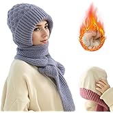 Winter Versatile Knitted Hooded Scarf, All-in-one Warm Windproof Fleece Cycling Protection Ear Cap, Hat with Scarfs Attached