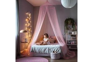 UB-STORE Pink Canopy for Girls Bed - Princess Mosquito Net Room Decor - Kids & Baby Bedroom Tent - 1 Opening Canopy Bed & Hanging Kit Included