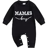 FOCUSNORM Newborn Baby Boy Fall Outfit Mamas Boy Embroidery Jumpsuit Long Sleeve Crewneck Romper Infant Boy Winter Clothes