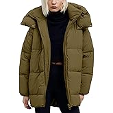 Flygo Womens Hooded Quilted Puffer Jacket Mid-Length Padded Warm Winter Heavyweight Coat Outerwear