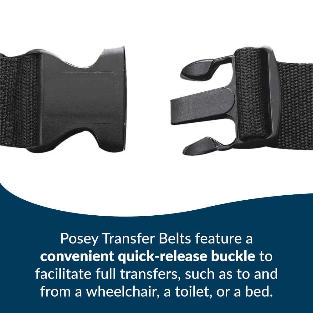 Posey 6537Q Transfer Belt, Black with Green Economy Model – Extra-Wide Soft Nylon – Washable Walking Belt & Gait Transfer Belt – Medical Supplies for Nurses, Therapists & Home Care Caregivers (6537Q)