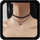 Ximdble Vintage Layered Black Wave Velvet Choker Necklace Enamel Star Pendant Necklace Black Star Choker Short Leather Boho Suede Clavicle Jewelry for Women