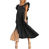 Dokotoo Women's 2025 Spring Summer Square Collar Dress Off Shoulder Style Elegant Ruffle Hemline Skirt Mini Dresses S-XL
