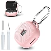 AGENTNANO [3 in 1] for JBL Live Pro 2 Case Cover with Cleaner kit, Logo Visible Design Scratch Resistant Shockproof Silicone Protective Cover for JBL Live Pro 2 Earbuds with Carabiner-Pink