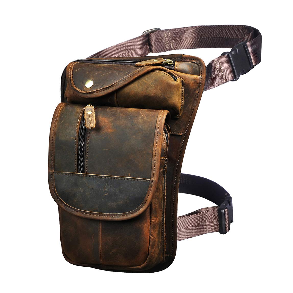 Le'aokuu Men Fashion Casual Tea Designer Travel Hiking Crossbody Chest Sling Bag Rig One Shoulder Strap Bag Men Leather 3112（0 Brown）