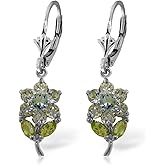 14k White Gold Flower Earrings with Aquamarines and Peridots