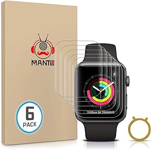 MANTO 6 Pack Screen Protector Compatible with Apple Watch Series 3/2/1 42mm, Ultra Thin, HD Clear TPU Flexible Film Protector Edge to Edge with Circle Installation Tool for iWatch 42mm