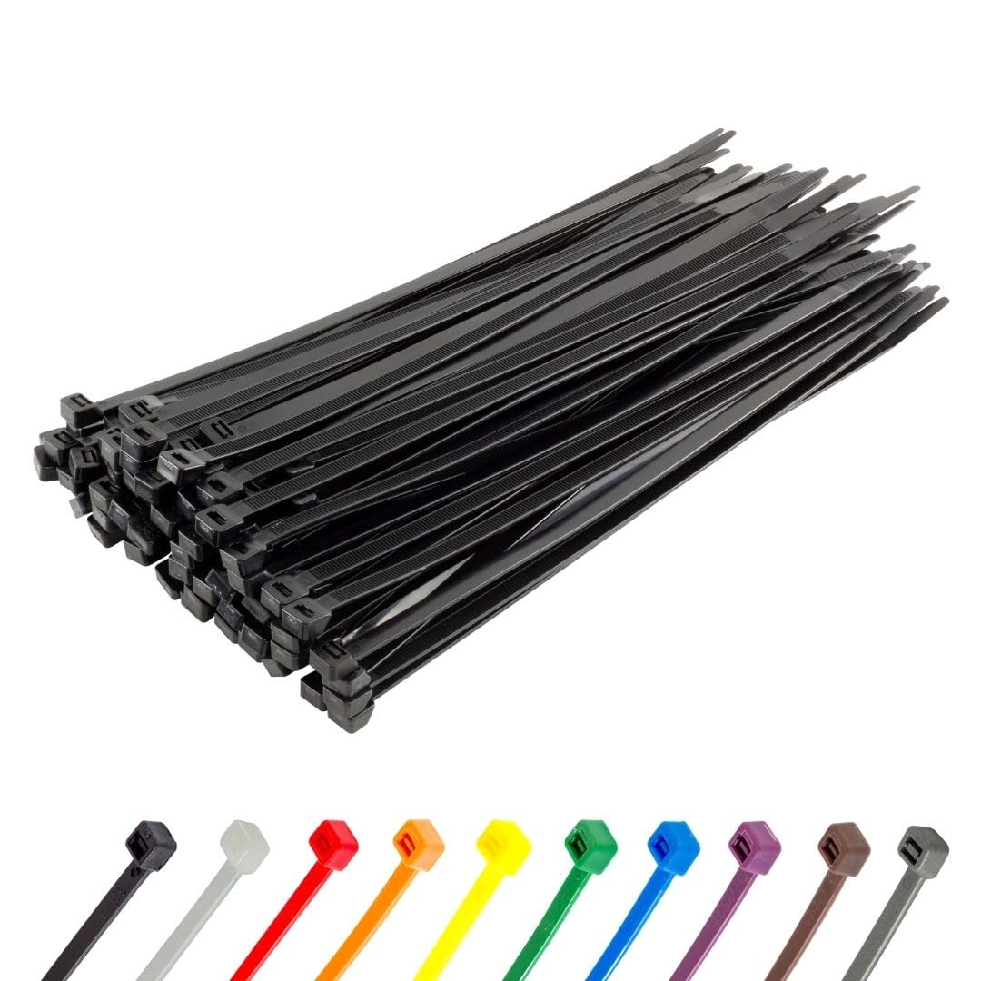 Gocableties Heavy Duty Long Black Cable Ties, 300mm x 7.6mm, Pack of 100, 12" Nylon Zip Ties, Plastic Tie Wraps, Secure Self-Locking Mechanism, for Home, Garden, Office and DIY