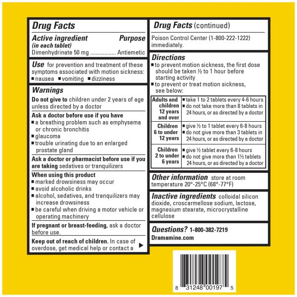 DRAMAMINE MOTION SICKNESS RELIEF, ORIGINAL FORMULA, 36 COUNT