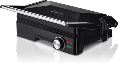 Churrasqueira elétrica ufesa teide, panini press grill, 1600w, placas antiaderentes, abertura 180º, regulador de temperatura, alça cold touch, preta