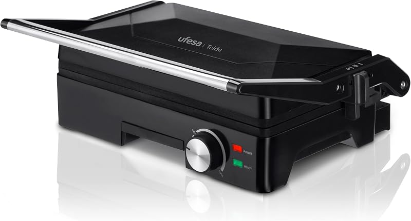 Teide Parilla Eléctrica, Panini Press Grill, 1600W, Placas Antiadherentes, Apertura 180º, Regulador de Temperatura, Asa Toque Frio, Negro — foto 1 de 6