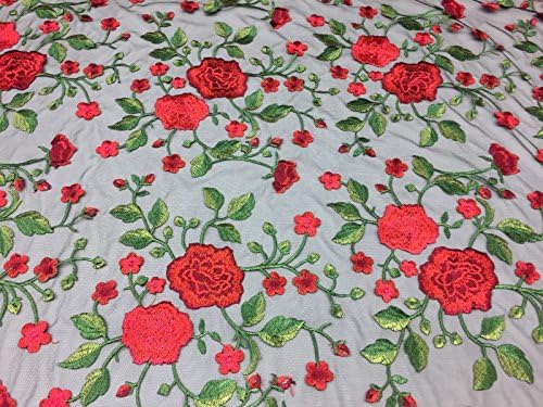 Black/Red / Green Huntley Rose Floral Embroidered Wedding Gown Lace Fabric