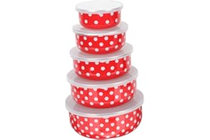 GETAJGHSD 5Pcs Enamelware Salad Bowls with Transparent Lids Stackable Food Storage Containers for Office Home
