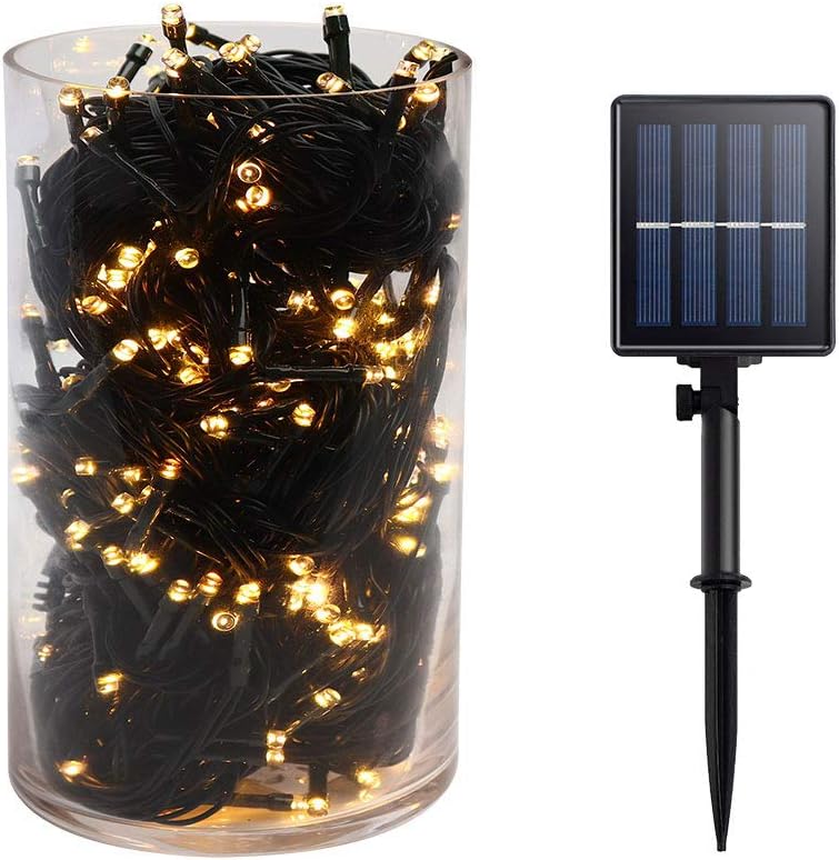Gr8buy Solar Outdoor Fairy Christmas String Lights with 72ft / 200 Mini LED for Patio Garden Xmas Holiday Decoration Gift, 8 Twinkle Mode Starry Lights with 1200mA Rechargeable Battery (Warm White)