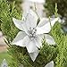 ADSRO 10Pcs Glitter Hollow Wedding Party Decor Christmas Artificial Fabric Simulation Flower Xmas Tree Decorations (White)