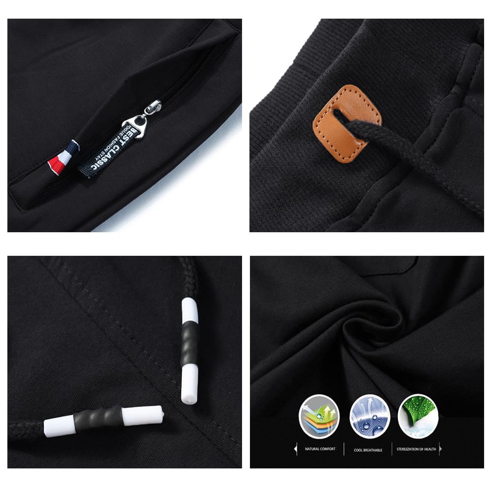 JustSun Sport Shorts Herren Kurze Hose Sommer beiläufig Baumwolle Elastische Taille Sweat Shorts Schwarz Small 6