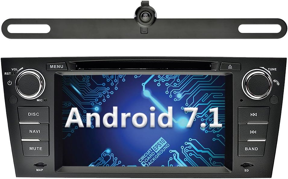 YINUO 7 inch Android 7.1.1 Nougat Quad Core Car Stereo 1Din HD Touch Screen Car Radio Receiver DVD GPS Navigation for BMW E90/ E91/E92/E93 Free Mic 8GB Map Card (Navigation with Camera 2)