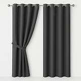 AMEHA Grey Eyelet Blackout Curtains 66 Wide 54 Drop 2 Panels Tie Backs