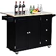 GLACER Kitchen Island Cart on Wheels, Rolling Kitchen Island with Drop Leaf Top, Kitchen Trolley Cart with Drawers, Towel Rack & Bottle Rack, 53.5 x 30 x 36 inches (Black)