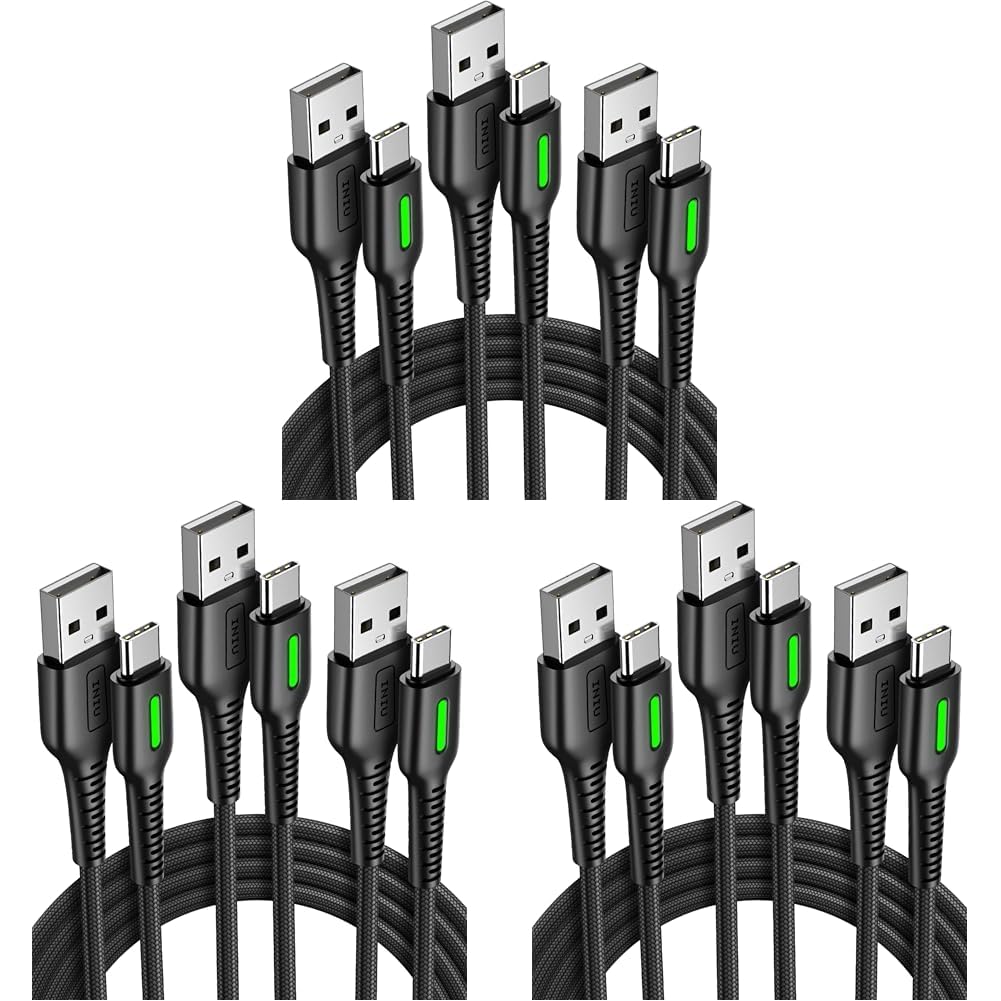 INIU USB to C Cable, 9 Packs 3.1A [6.6ft*2+1.6ft] USB A to USB C Fast Charging Cable, Braided Type C Phone Charger Cord for iPhone 15 Pro Max Samsung Galaxy S21 S20 S10 S9 Google Pixel LG Android Image