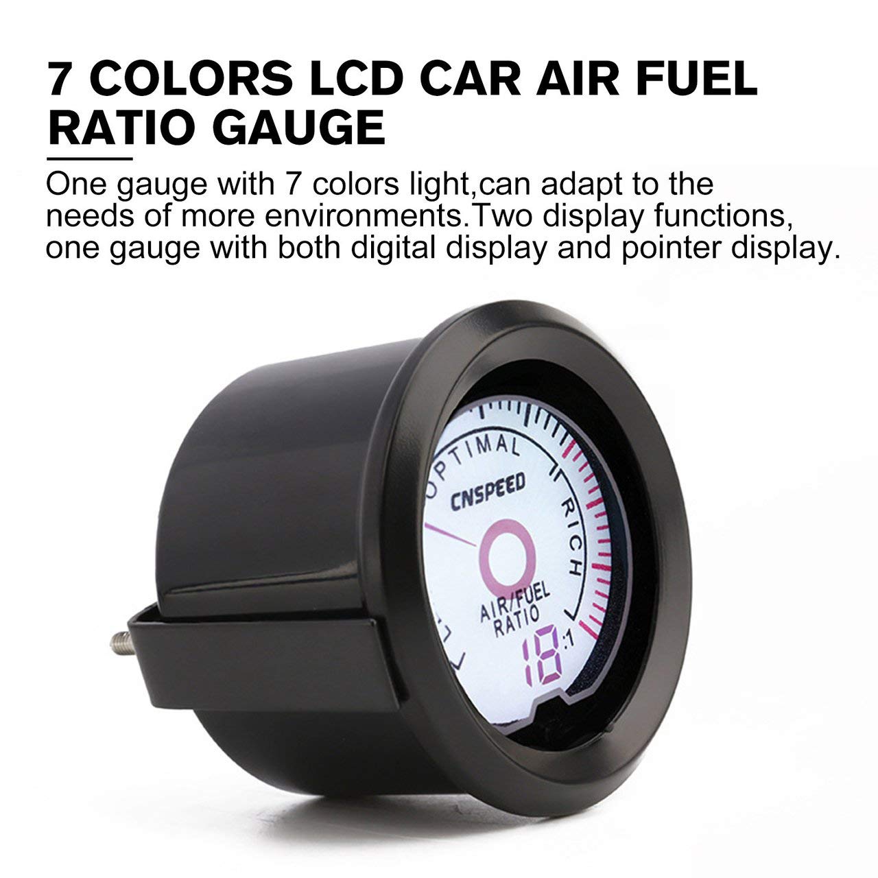 Air & Fuel Ratio Automotive CNSPEED 52mm 12V 7 Colors LCD Pointer Auto