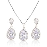 Mycitta Bridal Jewelry Set for Wedding - 18k Plated Teardrop CZ Crystal Cubic Zirconia Rhinestone Necklace Earrings Set for Bride Bridesmaids Mother of Bride Party Prom Birthstone Costume Jewelry