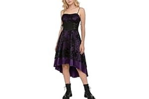 Women’s Vintage Steampunk Dress Spaghetti Strap Bandage Dresses Floral Lace High Low Dress Lolita Halloween Costumes