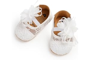 Myleleya Baby Girls Mary Jane Flats with Bowknot Flowers Princess Wedding Dress Ballet Shoes Non-Slip Toddler First Walkers Newborn Crib Shoes