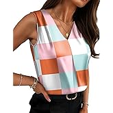 OFEEFAN Womens Tank Tops V Neck Silk Satin Camisole Pleated Sleeveless Blouses Dressy Casual Business Summer Basic Tank Shirt